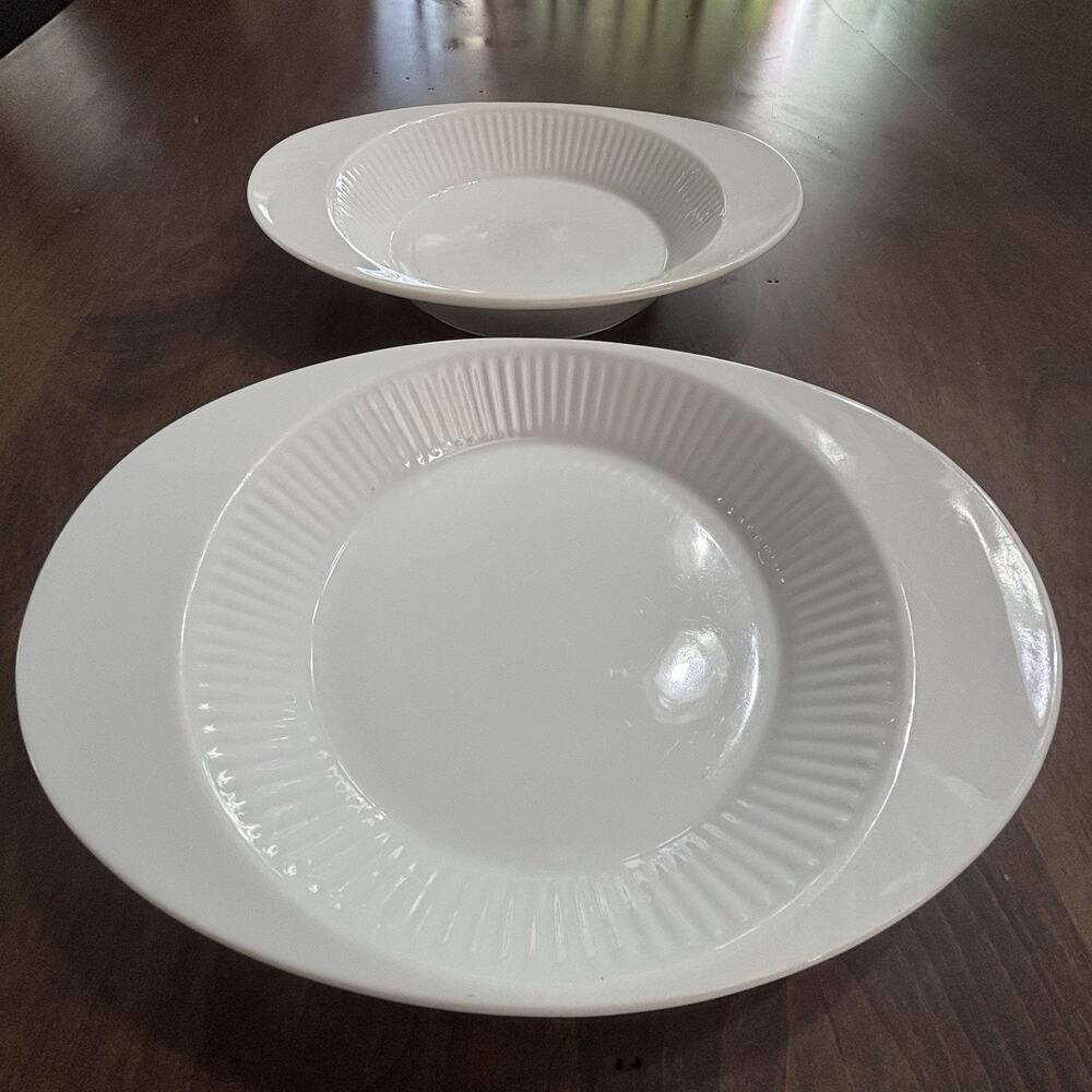 2 DANSK Fluted Bowls White Cafe Oval Rib Au Gratin Bake Dish Serving Vtg JAPAN